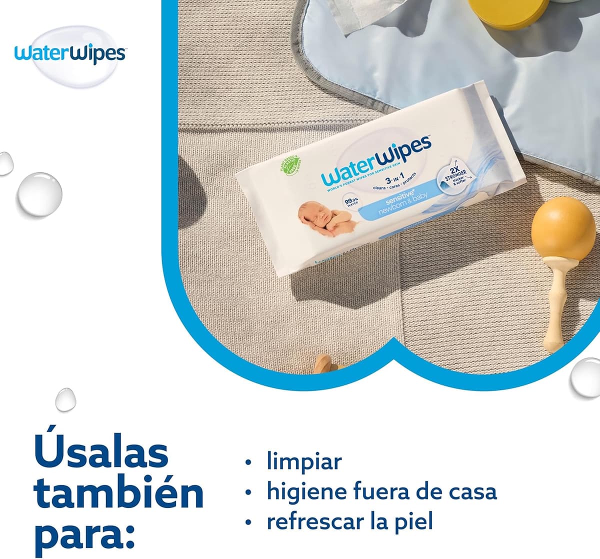 WaterWipes Sensitive+ Newborn & Baby Wipes, 720 Count (12 Packs), 3-In-1 Cleans, Cares, Protects, 99.9% Water, Unscented — view 5