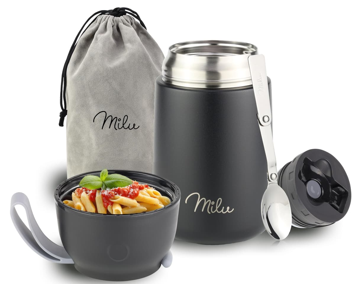 Milu Termo para Comida 450 ml Taza Aislada, Botella de Acero Inoxidable Aislada Alimentos, Beber y sopa de los niños de adultos Térmico (450ml/Verde Azul) — view 44