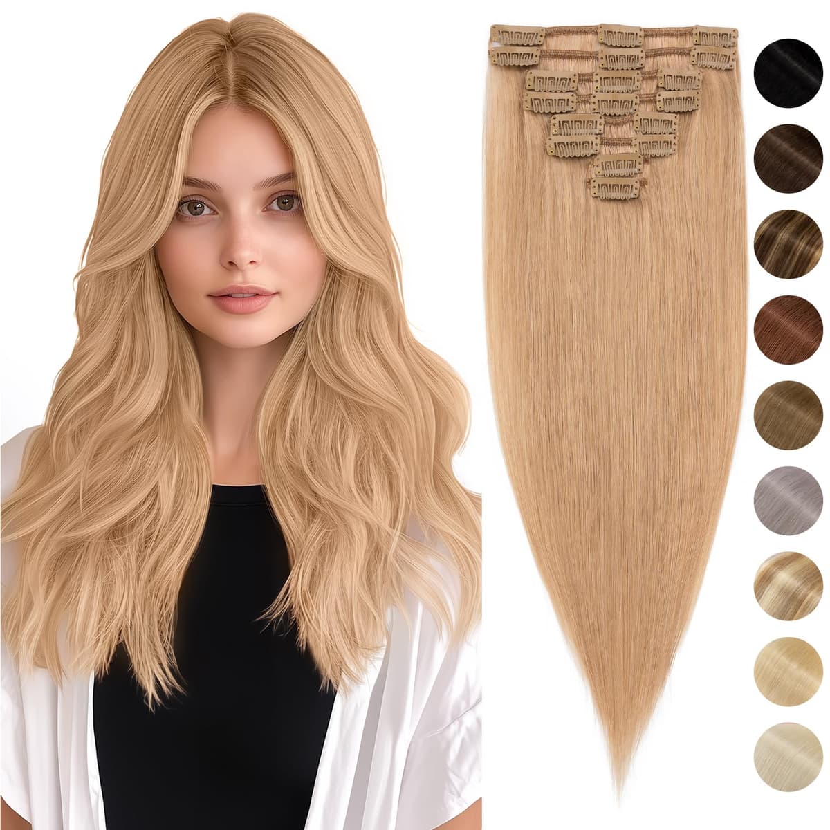 Silk-co 10inch Hair Extensions Clip in Hair Extension Human Hair #04 Medium Brown -Basic Thickness-Thin Weft- 8 Pieces Real Remy Straight Hair Extensions[50g] — view 195