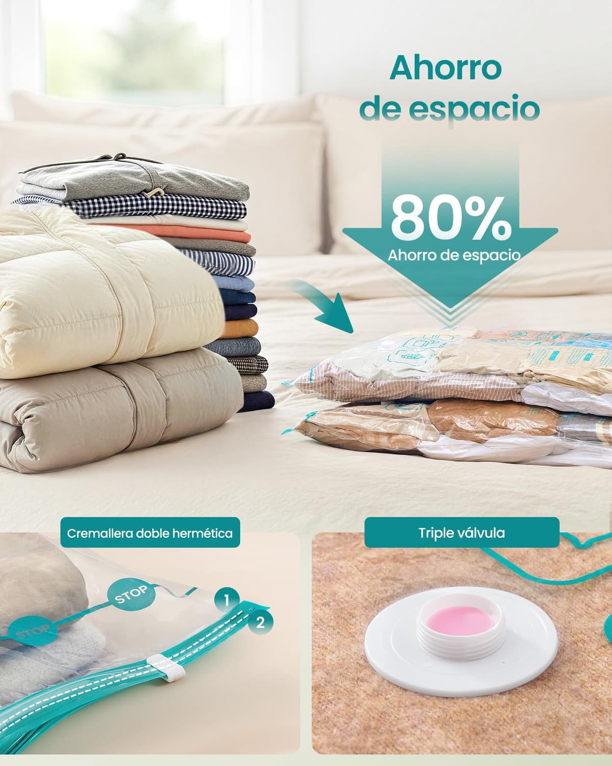 SONGMICS Bolsas de Vacío con Bomba Eléctrica Recargable y Portátil, Bolsas para Ropa, Sábanas, Armarios y Viajes, Compactas y Reutilizables, 15 Piezas, 3M/4L/4J/4X-J, Transparentes LVB204W101 — view 4