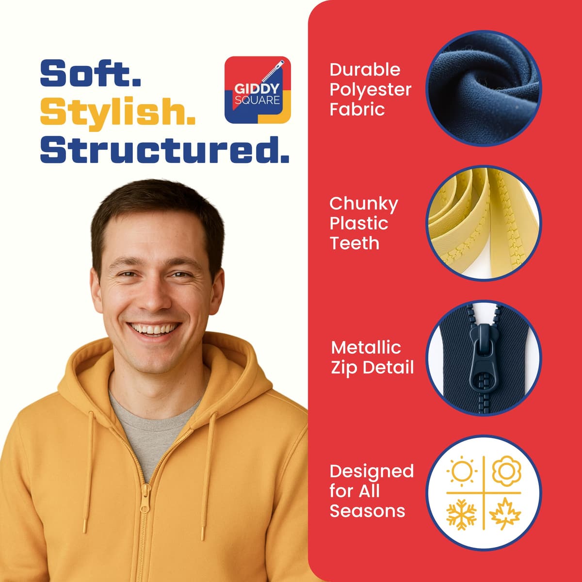 Open-Ended Chunky Zip Olive 14" (36cm) - Heavy-Duty #5 Plastic Teeth Separating Zipper for Sewing & Repairs: Bags, Cushions, Pet Beds, Hoodies & Craft Projects by Giddy Square — view 3