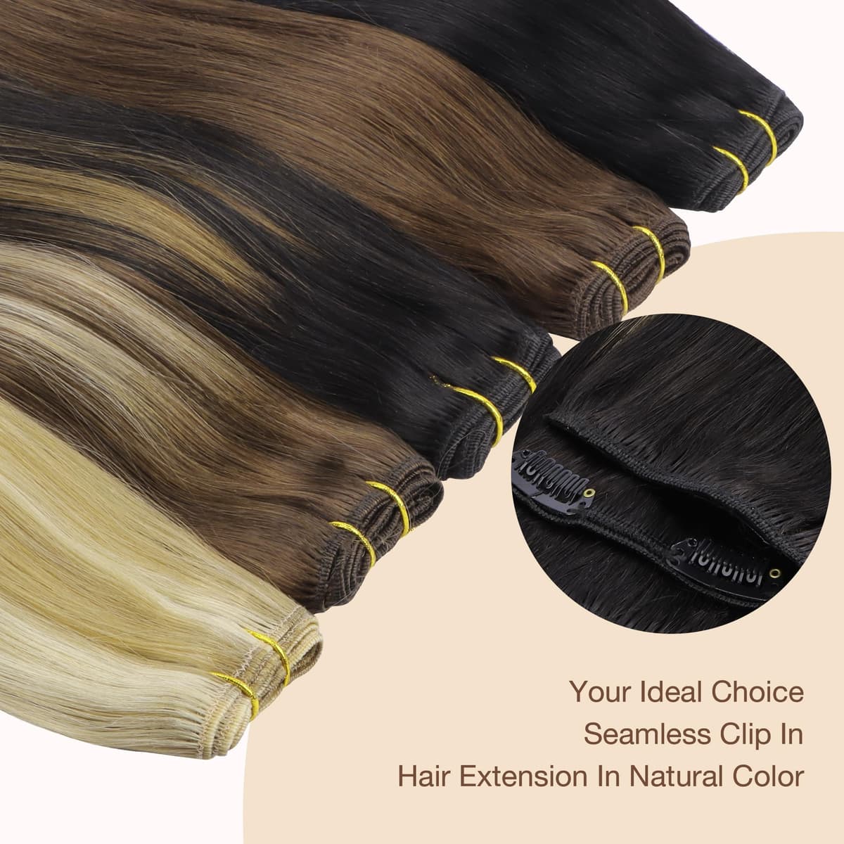 GOO GOO Clip in Hair Extensions Human Hair, 18inch 150g 9Pcs, #2 Dark Brown, Hair extensions for women, Human Hair Extensions Clip in — view 360