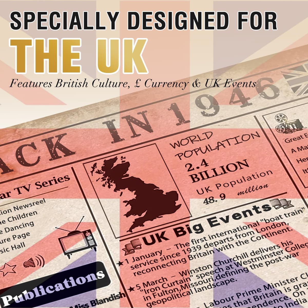 back in 1946 80th Birthday Gifts for Men & Women - 80th birthday Card for Dad,Grandad,Mum,Grandma - 80 Year Old Decorations - Black Tri-Fold Greeting Card - Perfect 1946 Poster Gift Ideas — view 2