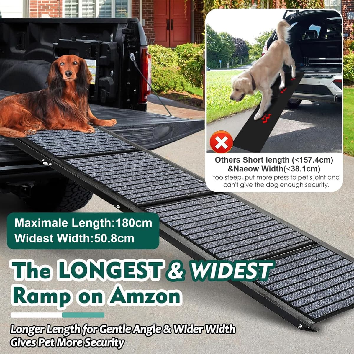 Snagle Paw Longest 180cm Dog Car Ramp,Protable Stairs for Large Dogs with Anti-Slip Rug Surface,Folding Pet Ramp Stairs Up to 140KG Pet Step for Medium & Large Dogs Get Into a Car, SUV & Truck — view 2