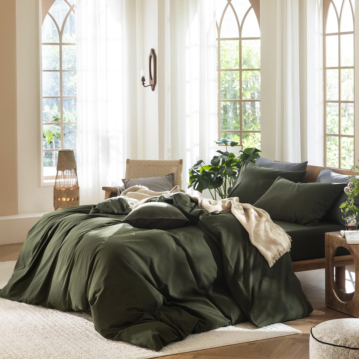 MooMee Bedding Duvet Cover Set 100% Washed Cotton Linen Like Textured Breathable Durable Soft Comfy (Tannish Linen Grey, King) — view 16