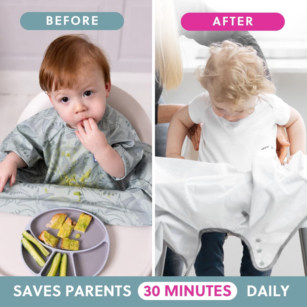 BIBaDO - Short Sleeve Baby Bibs - Babies & Toddlers 6-36 Months - Coverall Baby Weaning Bib - Easy Wipe Clean & Soft Fabric - Attach to Highchair & Tables - Waterproof - Machine Washable - Baby Gifts — view 5