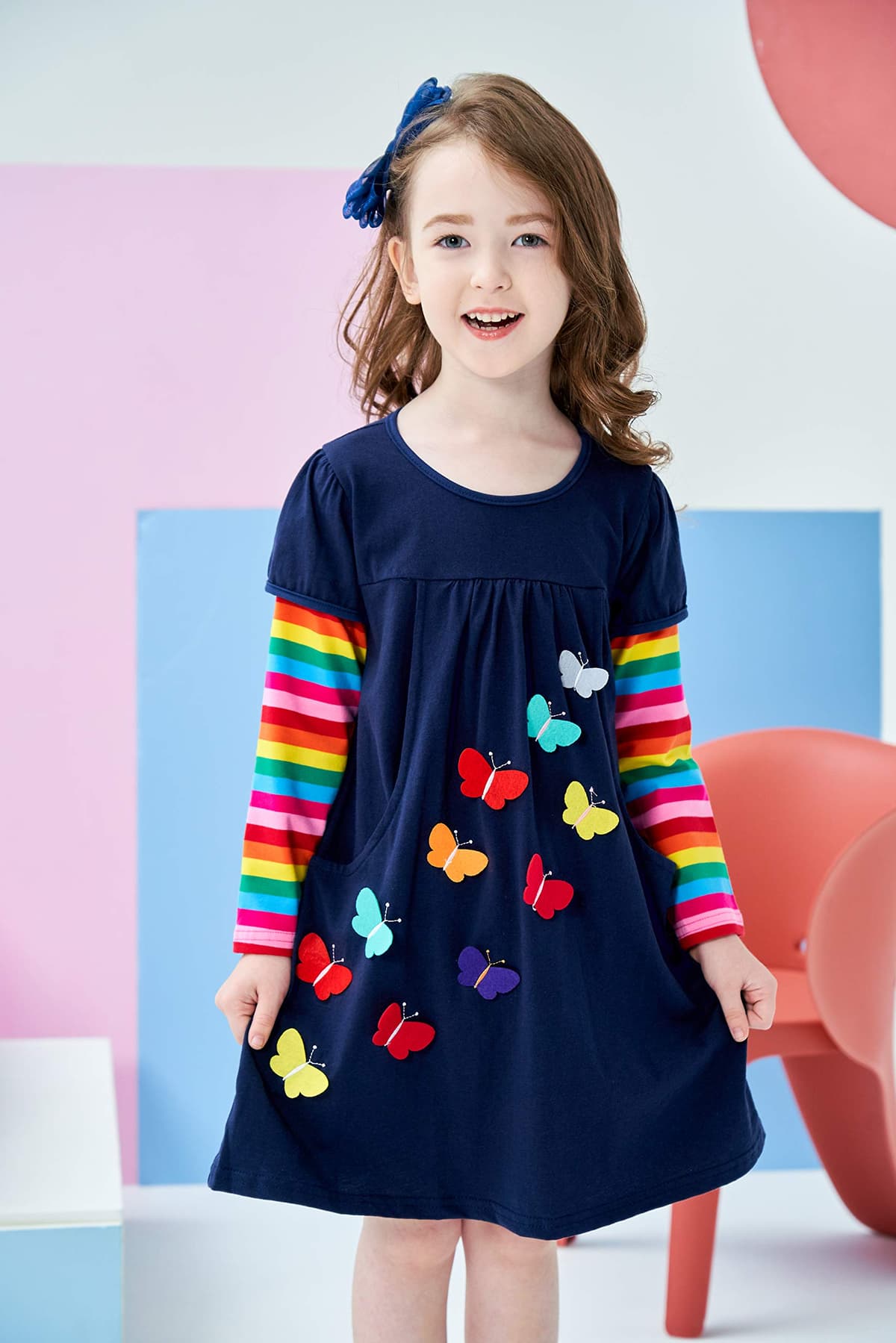 VIKITA Vestido para Niñas Manga Larga Algodón Princesa Casuales Bebe Niñas 2-8 años — view 2