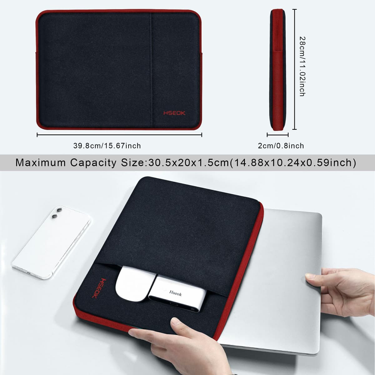 HSEOK 15,6" Funda para Computadora Portátil, Funda Impermeable a Prueba de Golpes con Bolsillo Lateral, Compatible con MacBook Pro 16"/15" y la Mayoría de Las PC de 15" 15,6" 16",B02K02 — view 2