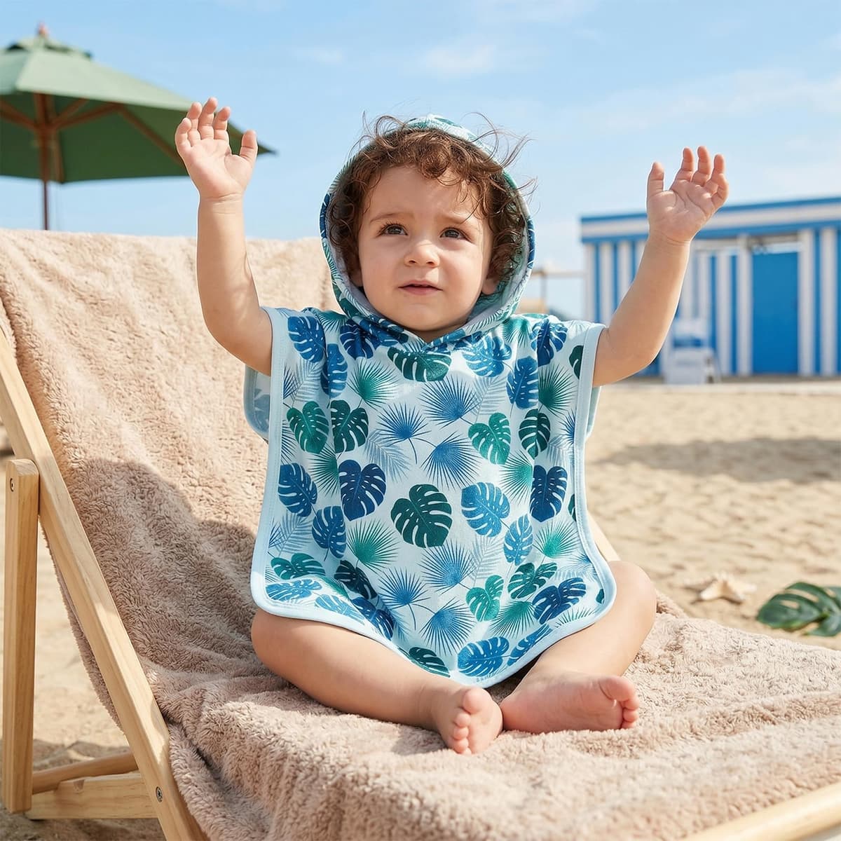 Geagodelia Hooded Swimming Poncho Towels for Kids Toddler Baby Boys Cute Print Terry Towelling Soft Changing Robe Towel Beach Cover Up — view 3