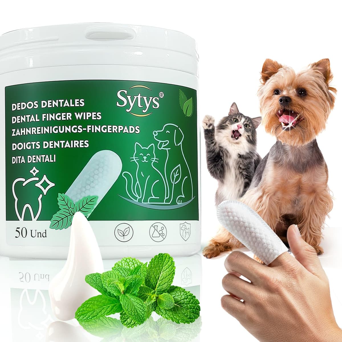 Toallitas Dentales para Perros y Gatos 50 Dedales Desechables Limpieza Dental sin cepillo dientes perro Reduce Placa y Mal Aliento Sabor Menta Natural Higiene Diaria Dedal Limpieza Dientes perro