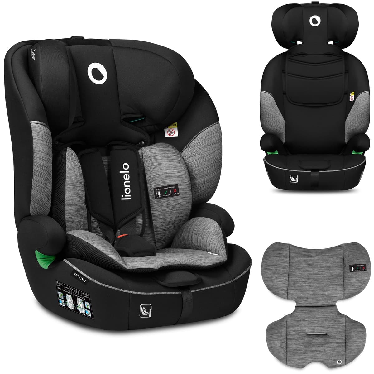 LIONELO Car Seat LEVI I-Size for baby 9-36 kg, Grows with Your Child from Infant to 12 Years Old, ‎10-Level headrest, Enhanced Side Protection, Armrests, Easy Install & Wash, Insert DriSeat, Certified