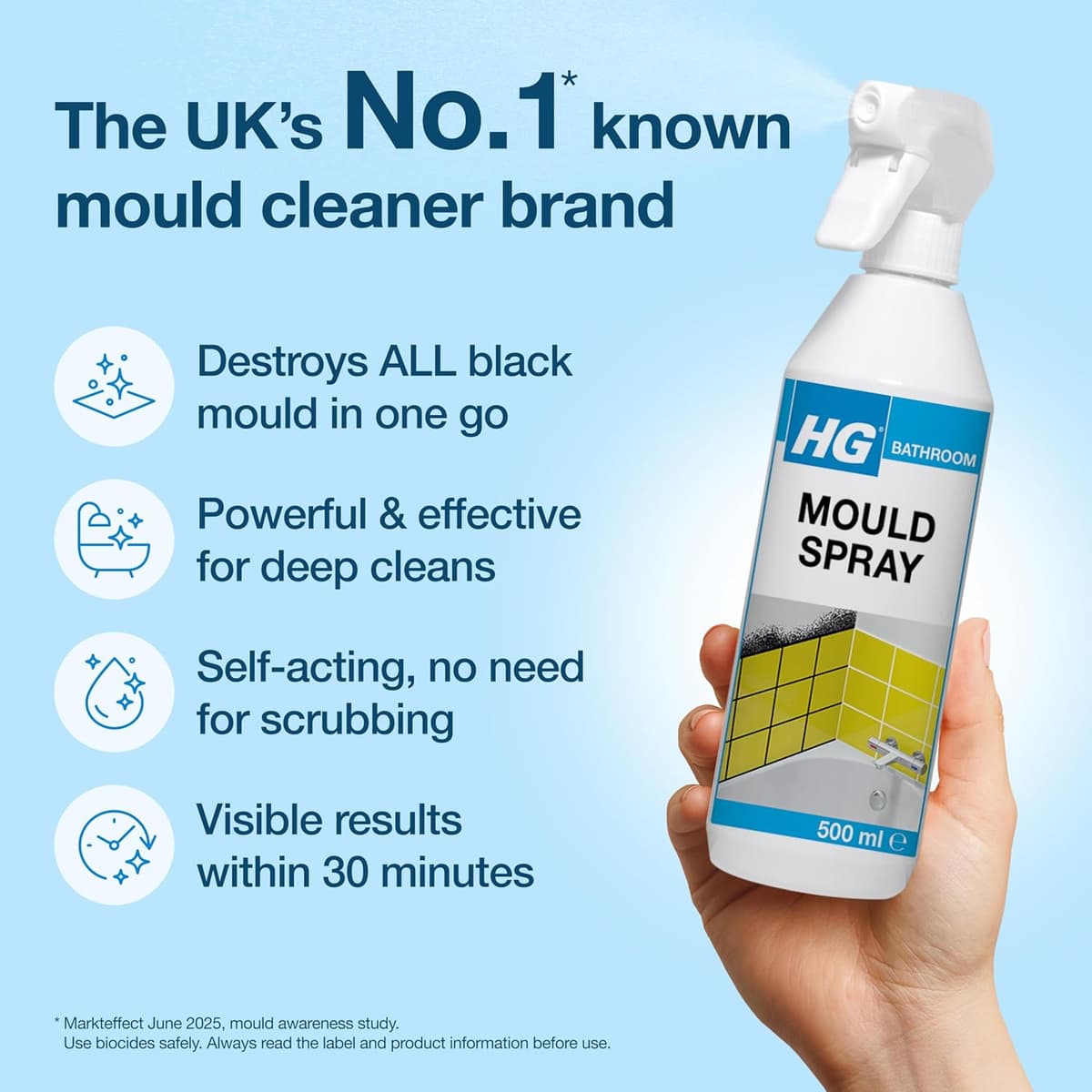 HG Mould Remover Spray | Kills Black Mold & Mildew on Walls & Tiles | 500ml — view 3