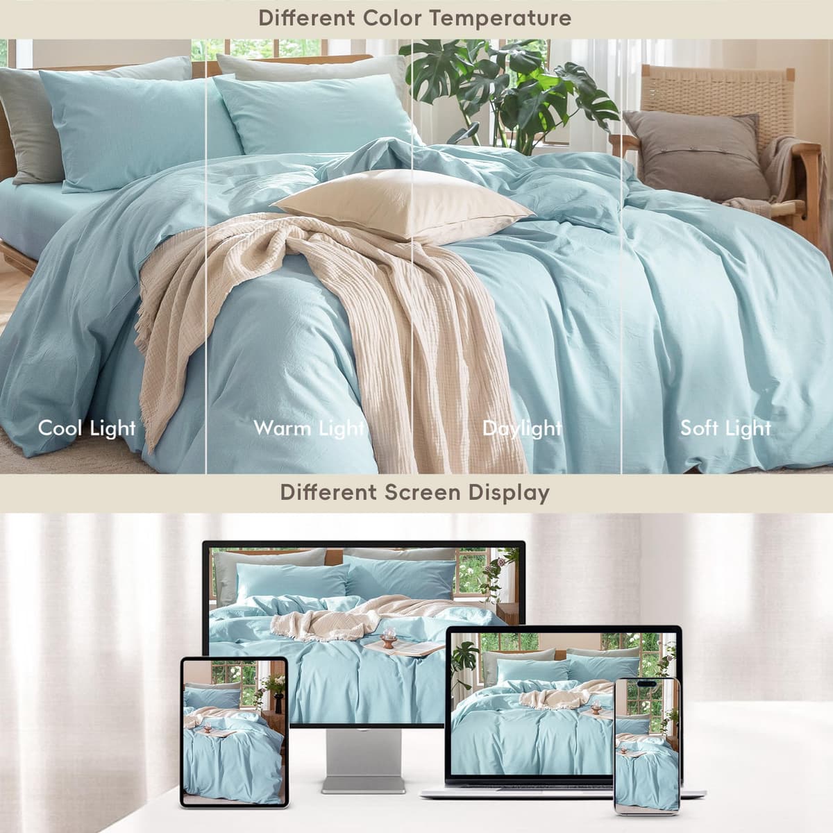 MooMee Bedding Duvet Cover Set 100% Washed Cotton Linen Like Textured Breathable Durable Soft Comfy (Tannish Linen Grey, King) — view 47