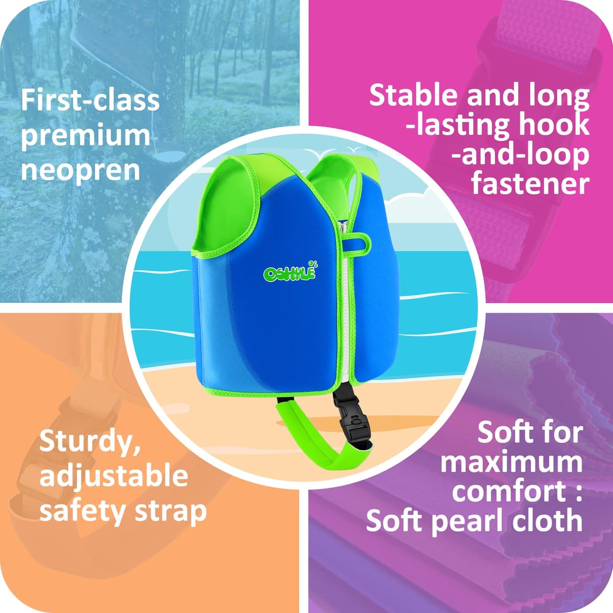 OSHYLE Chaleco de Natación de Neopreno de la Marca Premium para Niños - Flotador para el Aprendizaje de la Natación Ideal para Niños — view 6