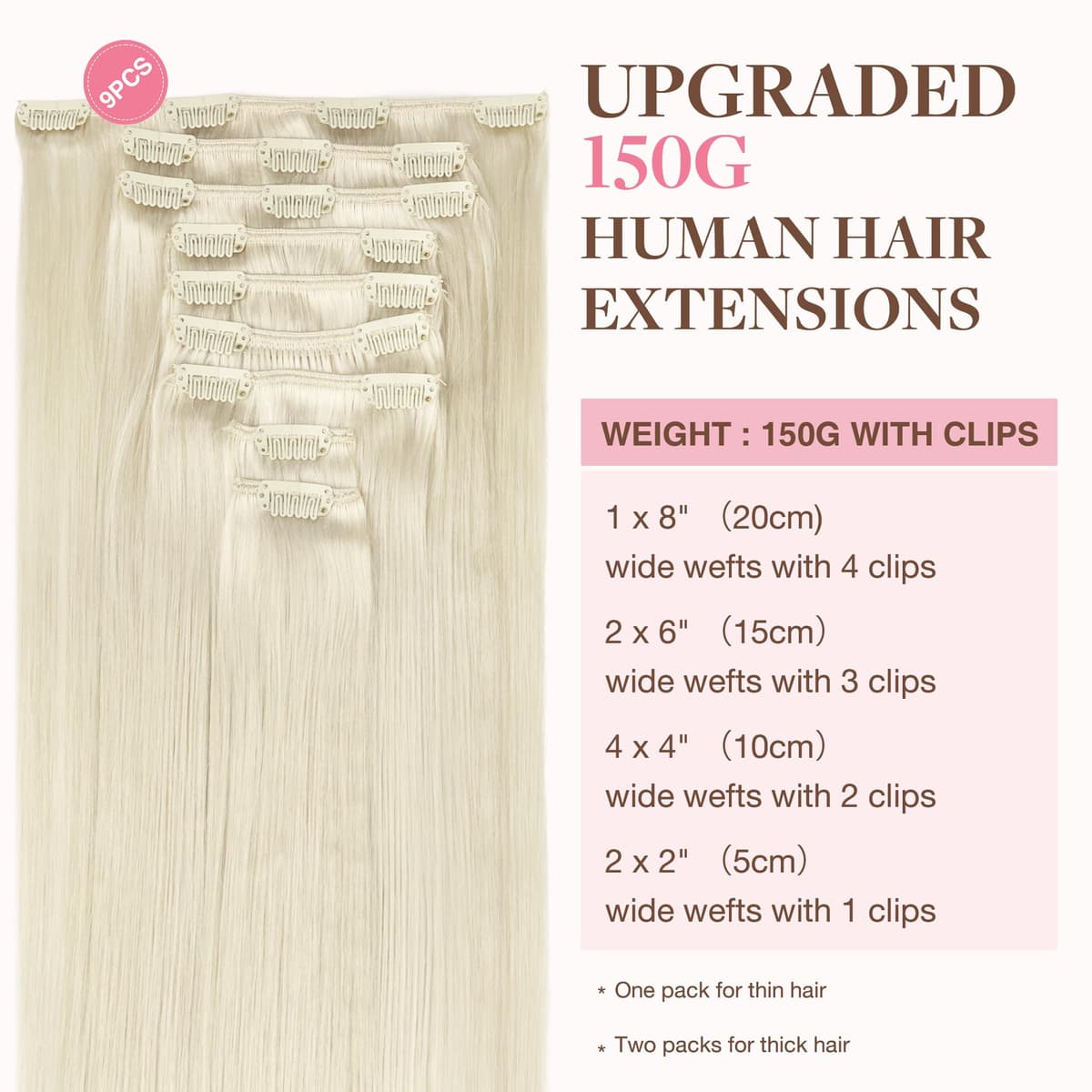 GOO GOO Clip in Hair Extensions Human Hair, 18inch 150g 9Pcs, #2 Dark Brown, Hair extensions for women, Human Hair Extensions Clip in — view 270