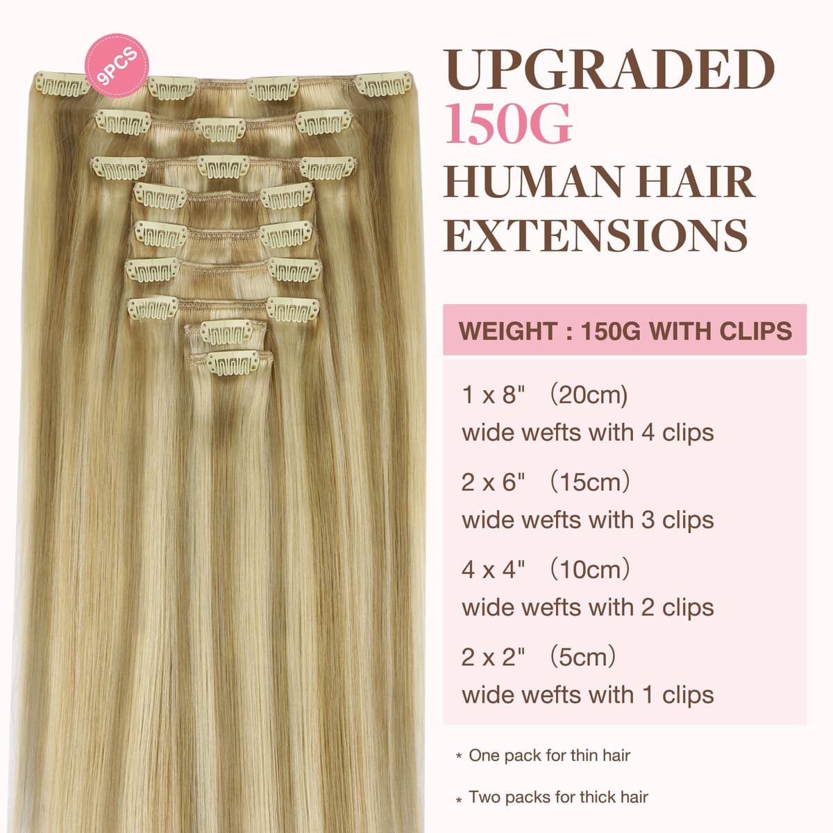 GOO GOO Clip in Hair Extensions Human Hair, 18inch 150g 9Pcs, #2 Dark Brown, Hair extensions for women, Human Hair Extensions Clip in — view 284