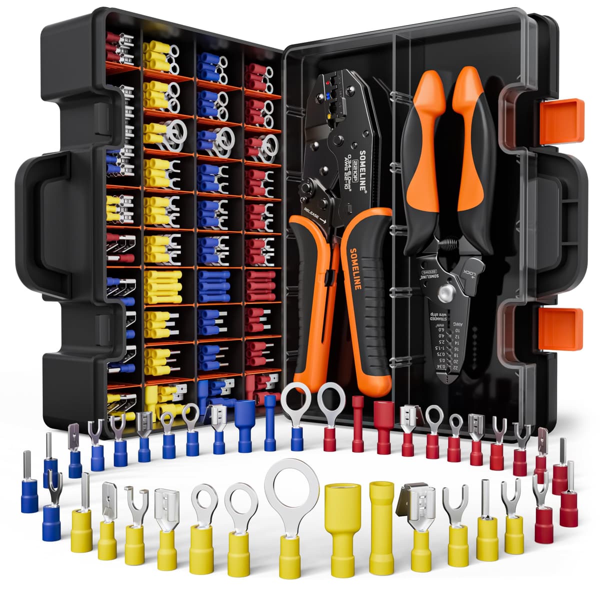 SOMELINE Kit de Crimpadora Terminales Eléctricos, 39 Tipos de Terminales Preaislados, 0,34–6 mm² Crimpadora Autoajustable de Trinquete, para Electricista, Automoción y Bricolaje — view 12