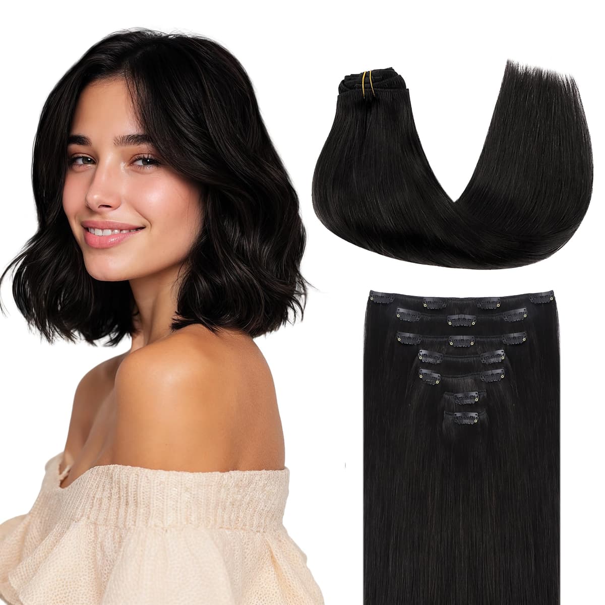 GOO GOO Clip in Hair Extensions Human Hair, 18inch 150g 9Pcs, #2 Dark Brown, Hair extensions for women, Human Hair Extensions Clip in — view 80