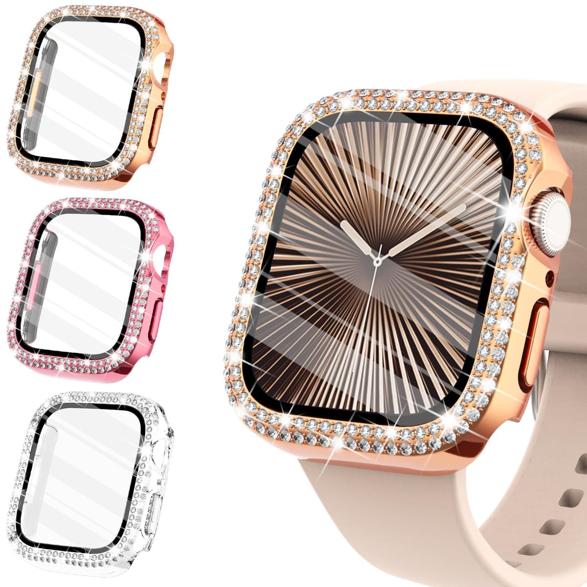 WINGLE Compatible with Apple Watch Screen Protector 38mm Series 3 2 1, Women Shiny Diamond Cover with Tempered Glass Screen Protector for apple watch Case 38mm, Clear — view 11