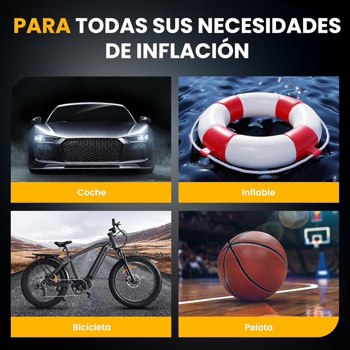 Inflador Ruedas Coche - Compresor Aire Portatil 12V DC, Compresor Aire Coche 150PSI con Linterna - para Coches/Motos/Bicicletas/SOS Emergencia, Presión Preestablecida y Apagado Automático — view 8