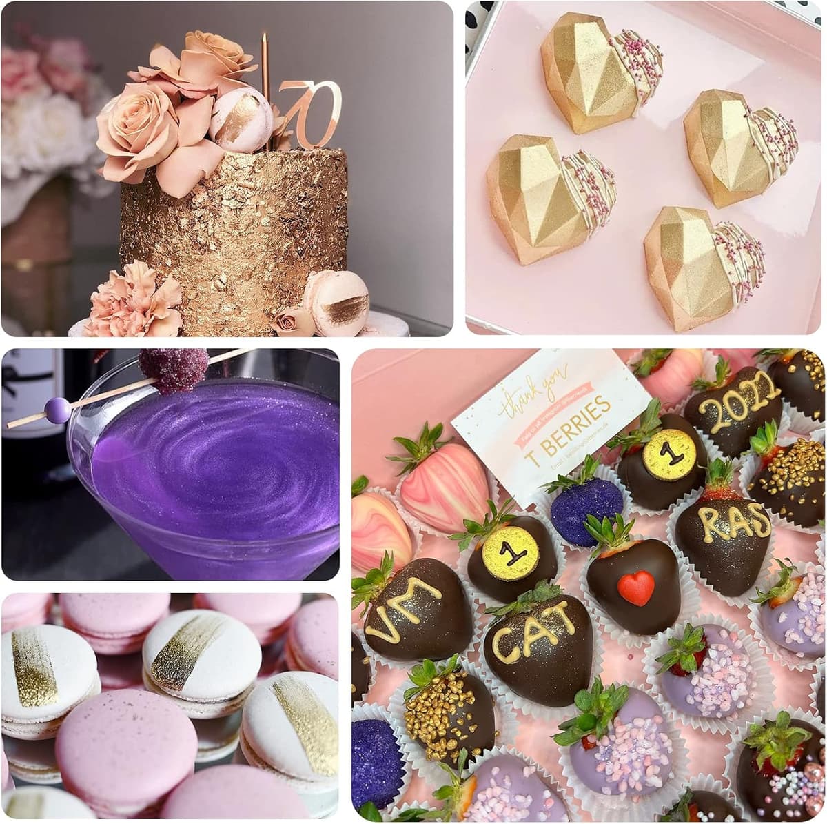Purpurina Comestible, Waysroma 4 Colores Purpurina Comestible Reposteria set Sprinkles Reposteria Comestible para Tarta, Bebidas, Chocolate, Pasteles, Fresas, Fondant — view 5