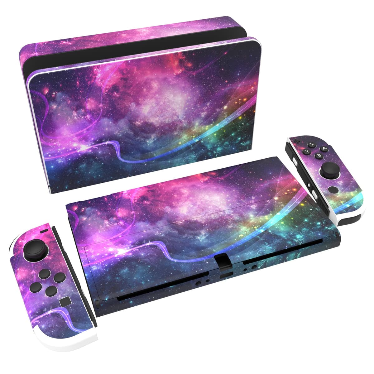 playvital Full Set Protective Stickers for Nintendo Switch OLED Model, Customized Vinyl Decal Skins for Switch OLED Console & Joycon & Dock & Grip - Nebula Galaxy — view 18
