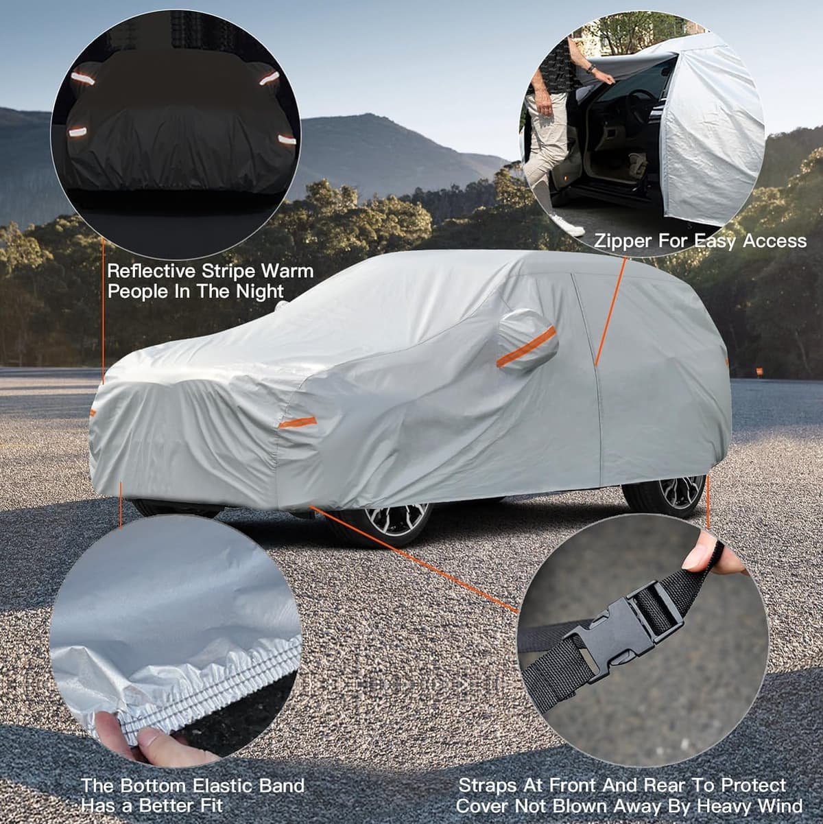 Kayme Funda Coche Exterior, Compatibles con Toyota Yaris (1999-2025), Cubierta para Coche Impermeable Transpirable Anti-UV Antipolvo de 6 Capas, Cubre Coche con Cremallera y Forro de Algodón. — view 4