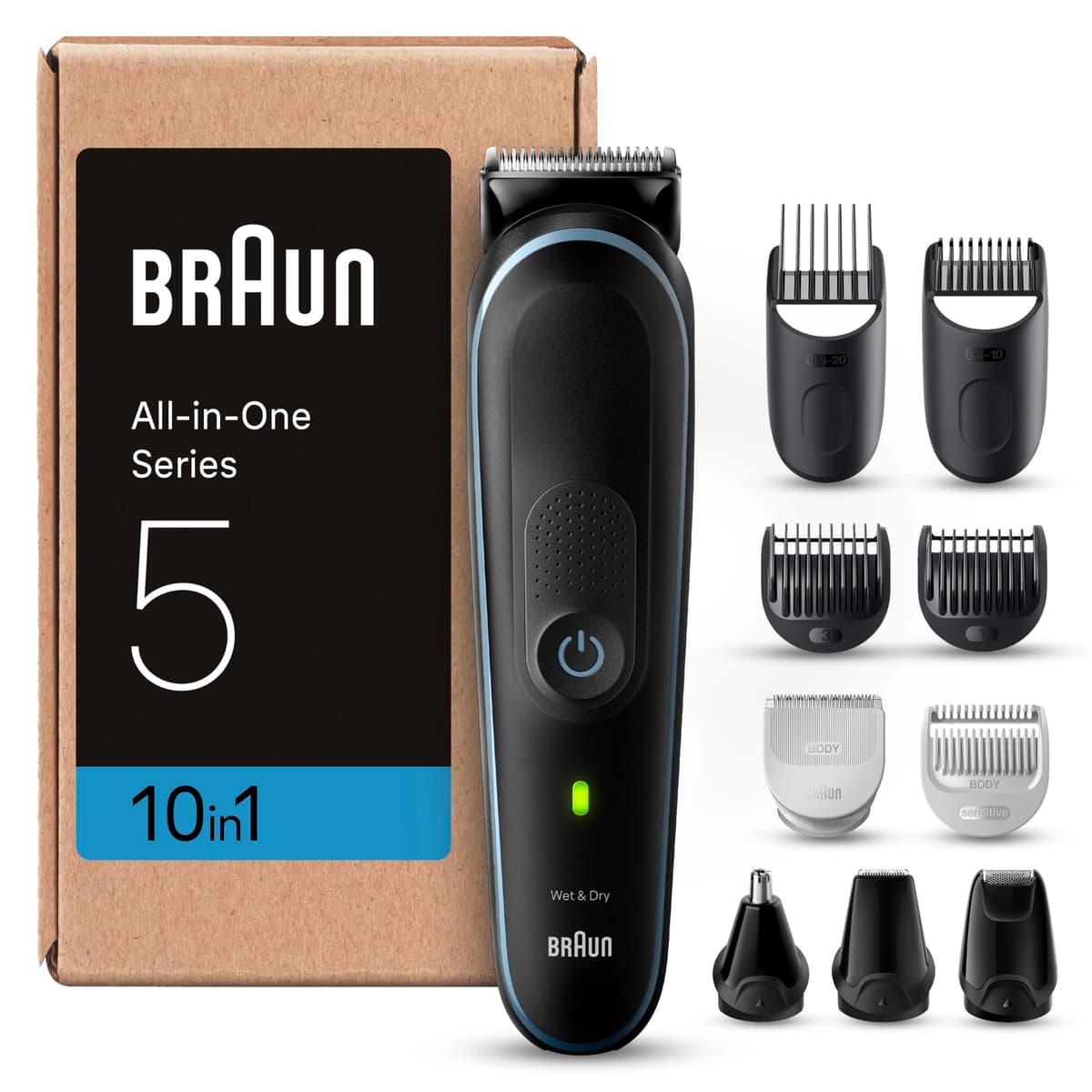 Braun Recortadora Todo En Uno Series 5 AIO5565, Kit De Styling 13en1 Para Barba, Pelo, Orejas, Nariz y Cuerpo, 120 Min, Cortapelos Hombre Con Lámina Ultra Afilada, Recorte Preciso Y Eficiente, Negro — view 10