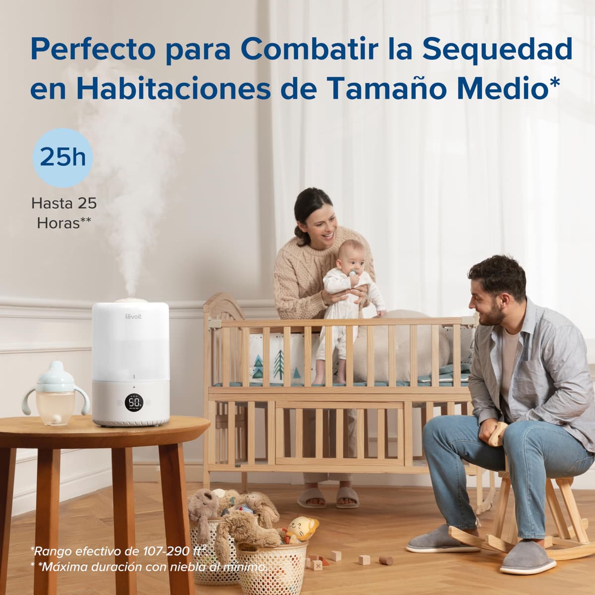 LEVOIT Humidificador Inteligente de Niebla Fría para Habitación y Bebé con Sensor, Control por APP y Voz, Difusor Aceites Esenciales, Temporizador a Cuarto,＜28dB, 3L Top-Fill, Blanco — view 8