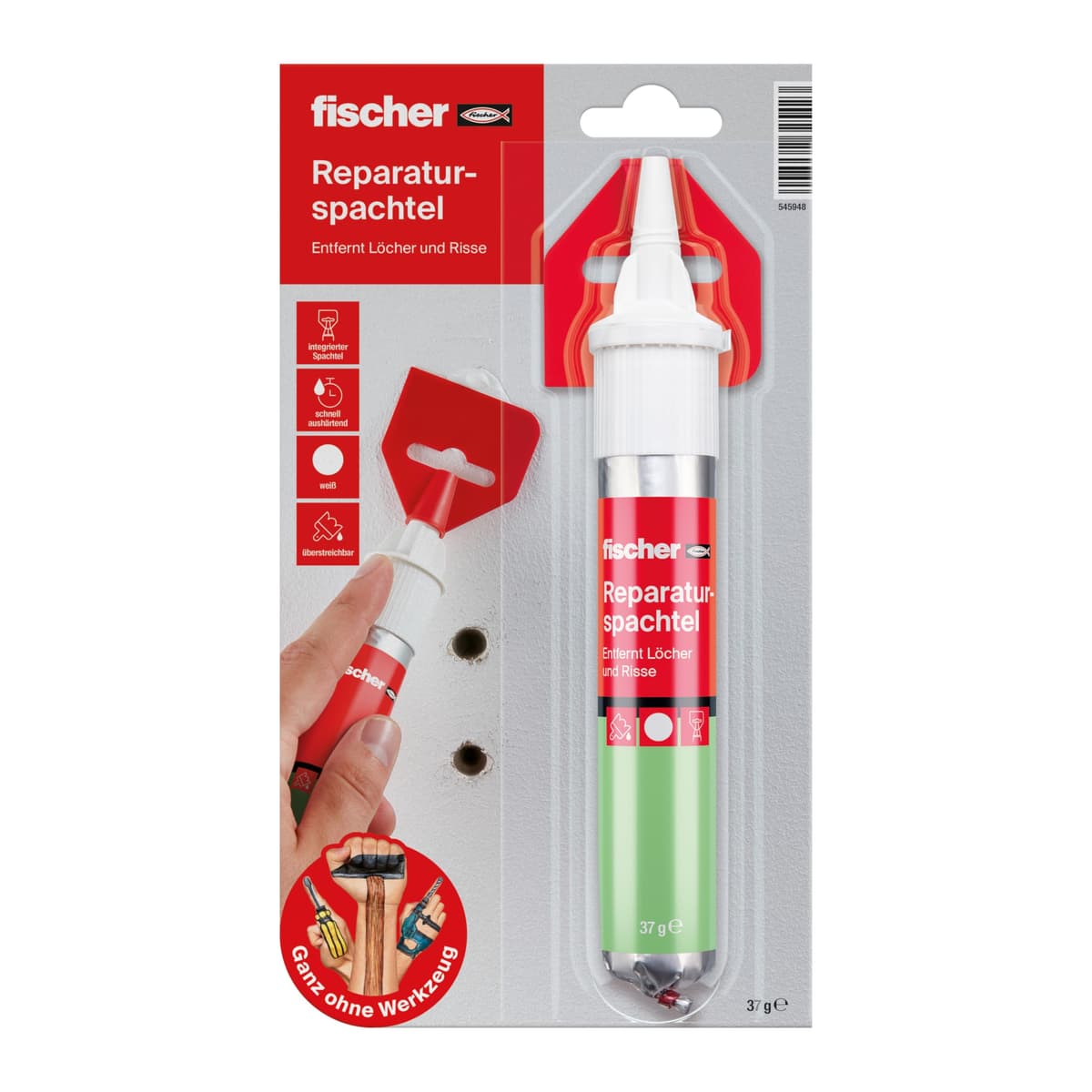 fischer - Masilla Adhesiva Repara Paredes, Compatible con Placas de Yeso PLADUR®, Cemento, Hormigón o Mamposteria | Para Tapar Agujeros Pared, Reparador de Pared | Incluye Espátula (75 ml) — view 6