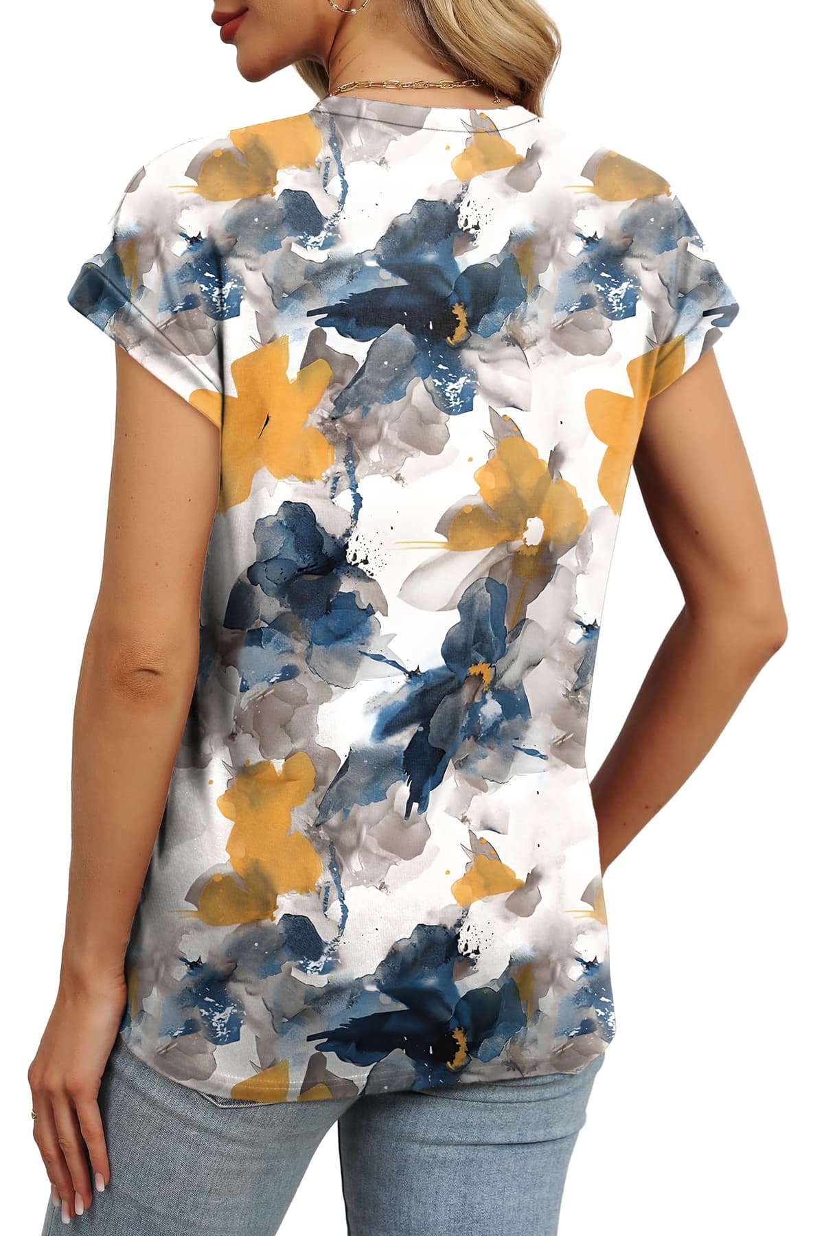 Aokosor Womens Summer Tops Floral Printed Short Capsleeve Shirts Crew Neck Cute Fashion Dressy Tunic Blouses for UK — view 5
