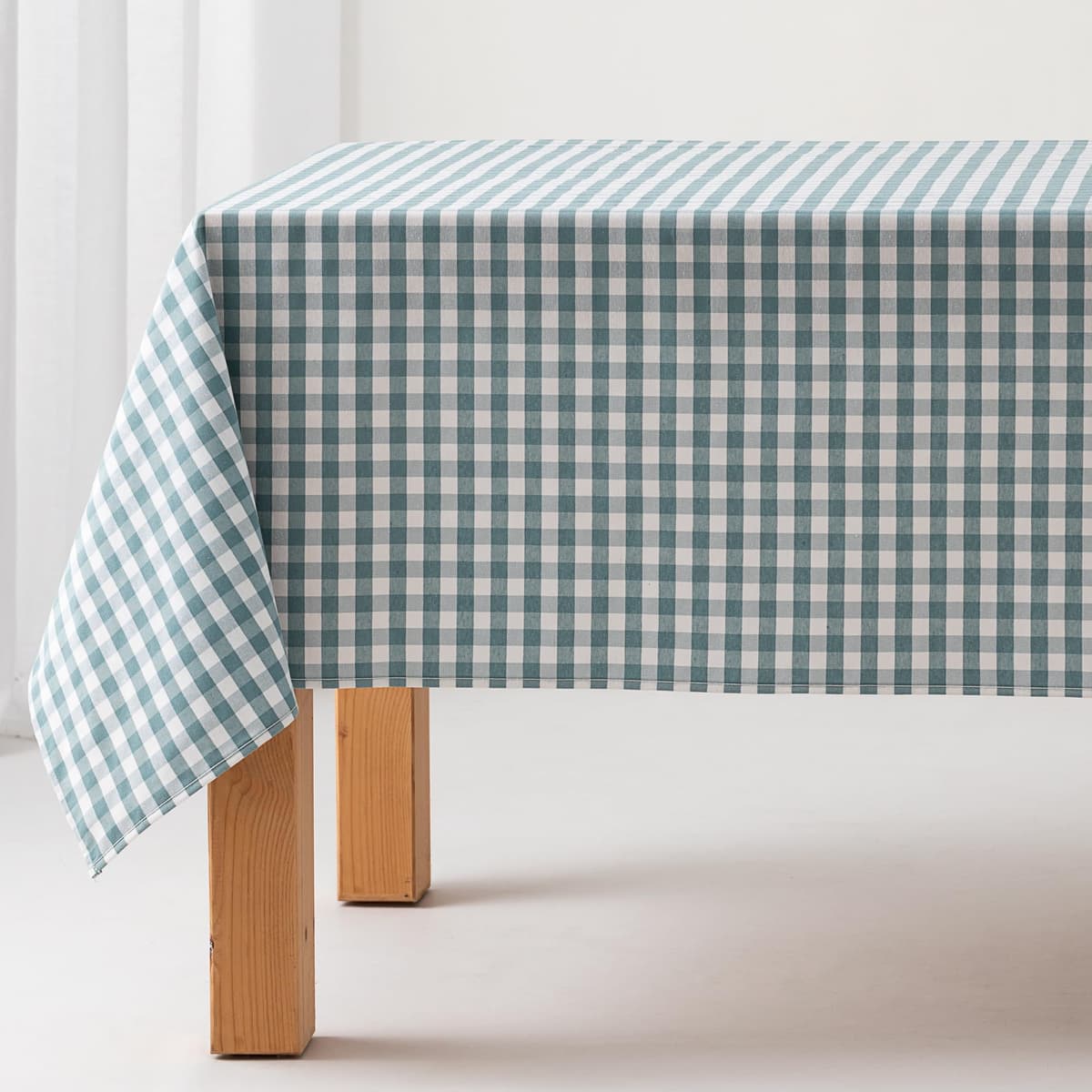 GAMUSI Mantel Antimanchas Tacto Tela Rectangular Cuadro Vichy, algodón Impermeable, 140x200 cm Color Agua