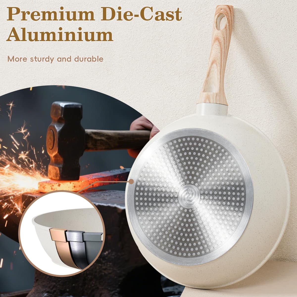 12 Pcs Pots and Pans Set Non Stick, Cookware Sets White Granite Induction Cookware, Non-toxic Healthy Nonstick Kitchen Cooking Set with Frying Pan Set, Saucepans (PFAS/PFOA/PFOS Free) — view 6