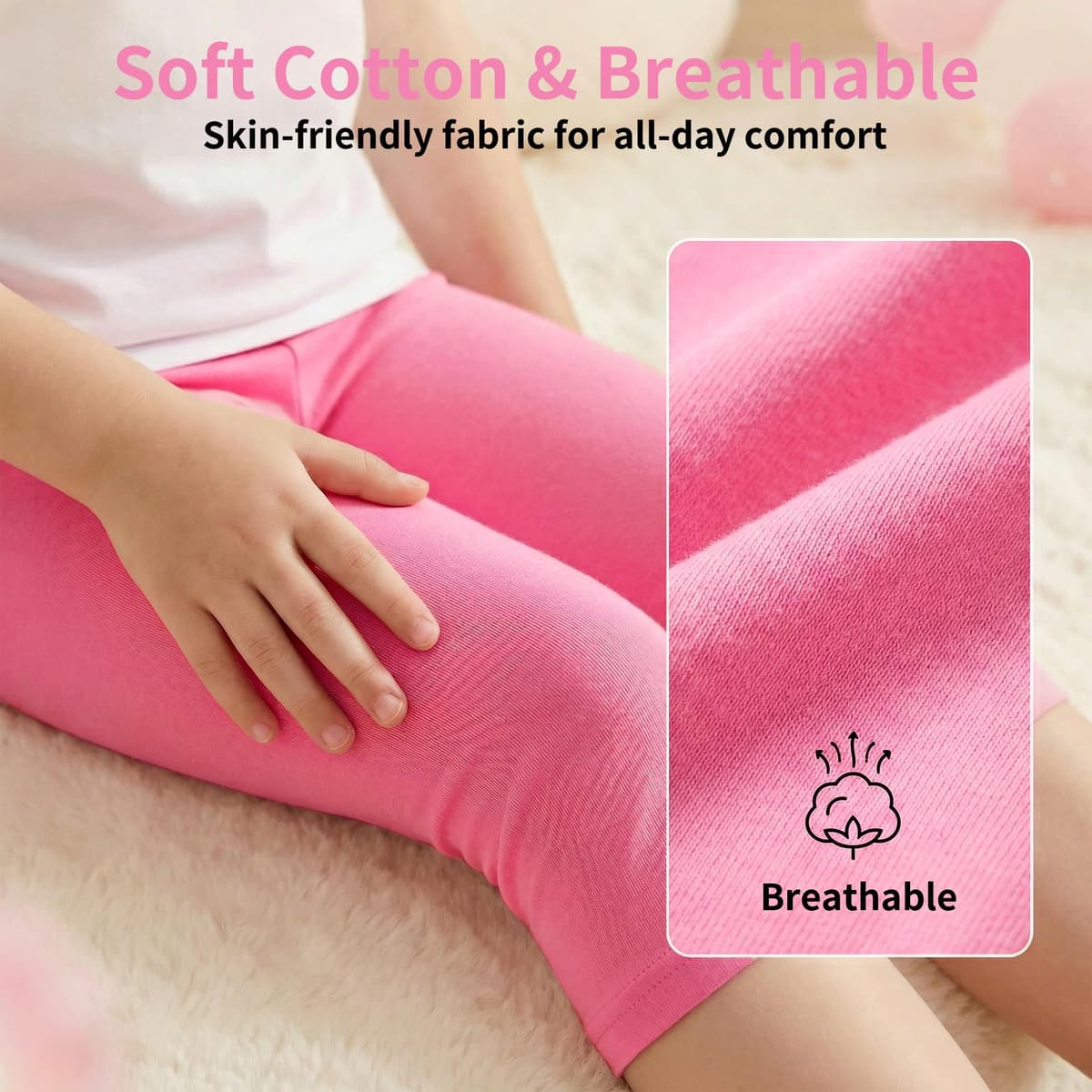Domueay Niñas Leggings 3/4 Algodón Transpirable Elástica Deportivas Pantalones Cortos Cómodos Leggins, Pack de 3, Color Sólidos Niña Baile Escolar Mallas Infantiles Verano Ropa 6-13 Años — view 4