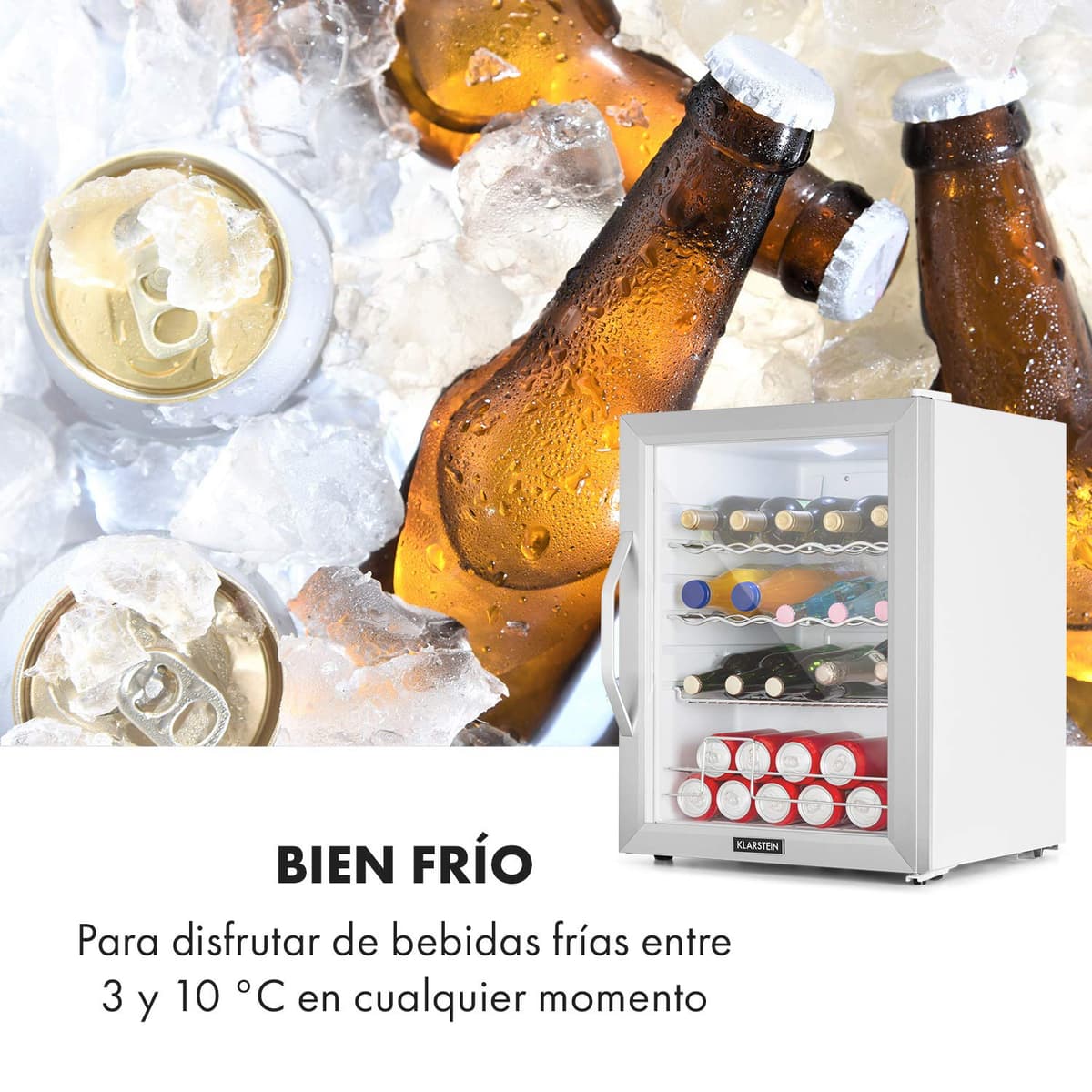 KLARSTEIN Nevera Pequeña Portatil Electrica para Bebidas, Mini Frigorifico con Estantes y Puerta de Cristal Habitaciones, 60L — view 4
