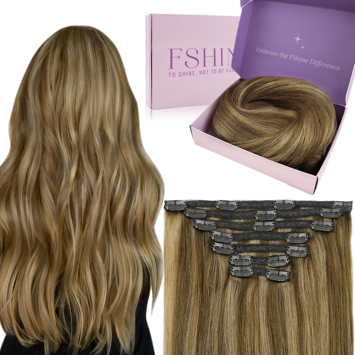 Fshine Clip in Hair Extensions Human Hair Copper Hair Extensions 18 Inch 120 g 7 pcs Color 330 Natural Straight Hair Extensions for Women Real Human Hair — view 57