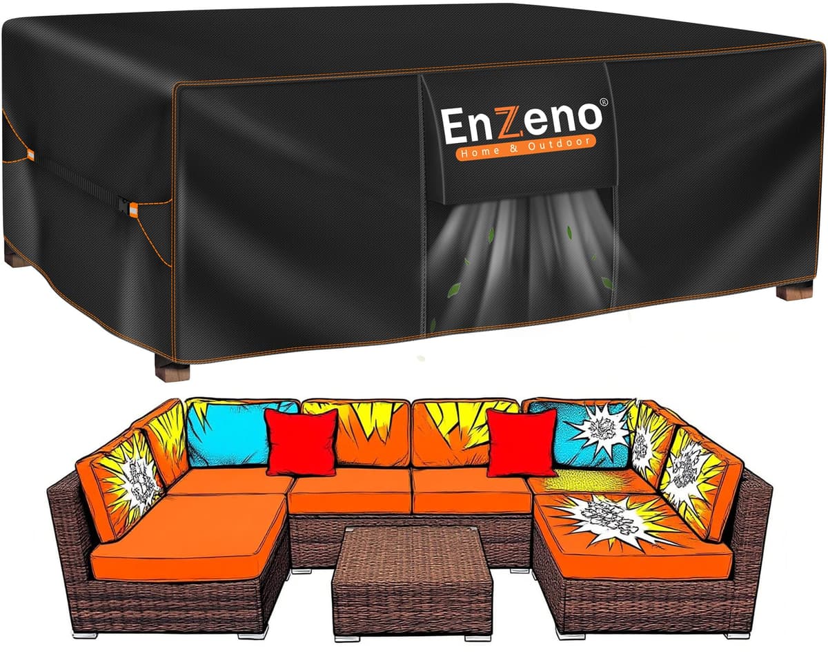 Enzeno Funda Mesa Exterior Impermeable,Cubierta Muebles Impermeable 180x120x74cm,Funda Conjunto Jardin Exterior Aplicable a Mesa y Sillas,Anti Viento, Anti UV — view 8