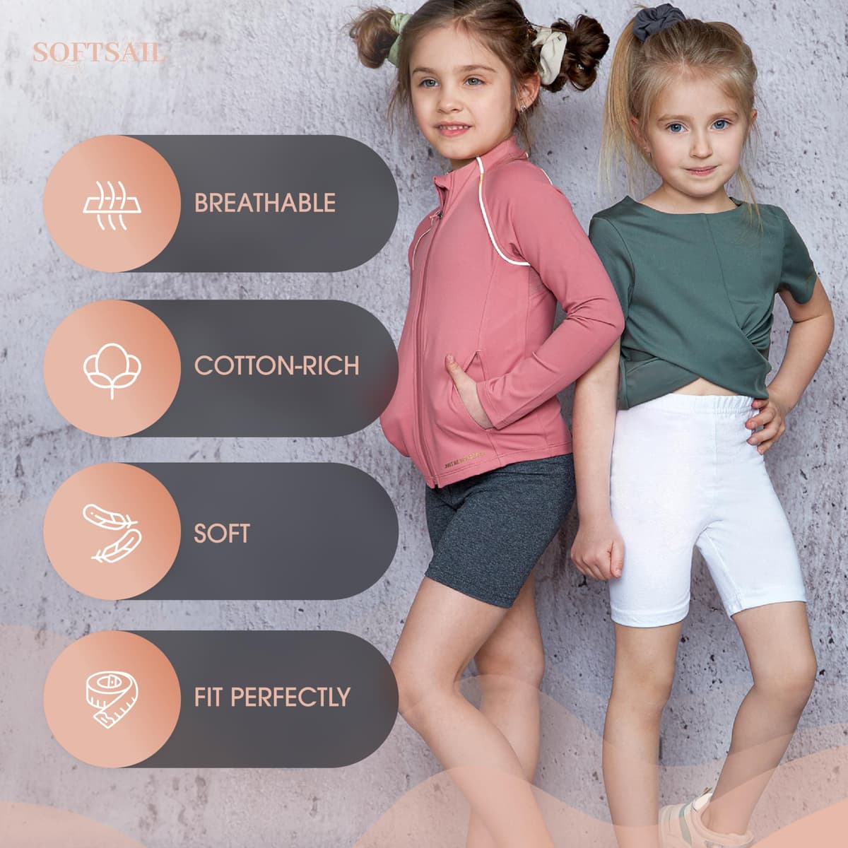 SOFTSAIL Girls Leggings Cycling Shorts Short Cotton Sport Dancing Gymnastic Breathable Comfy Stretchable — view 3