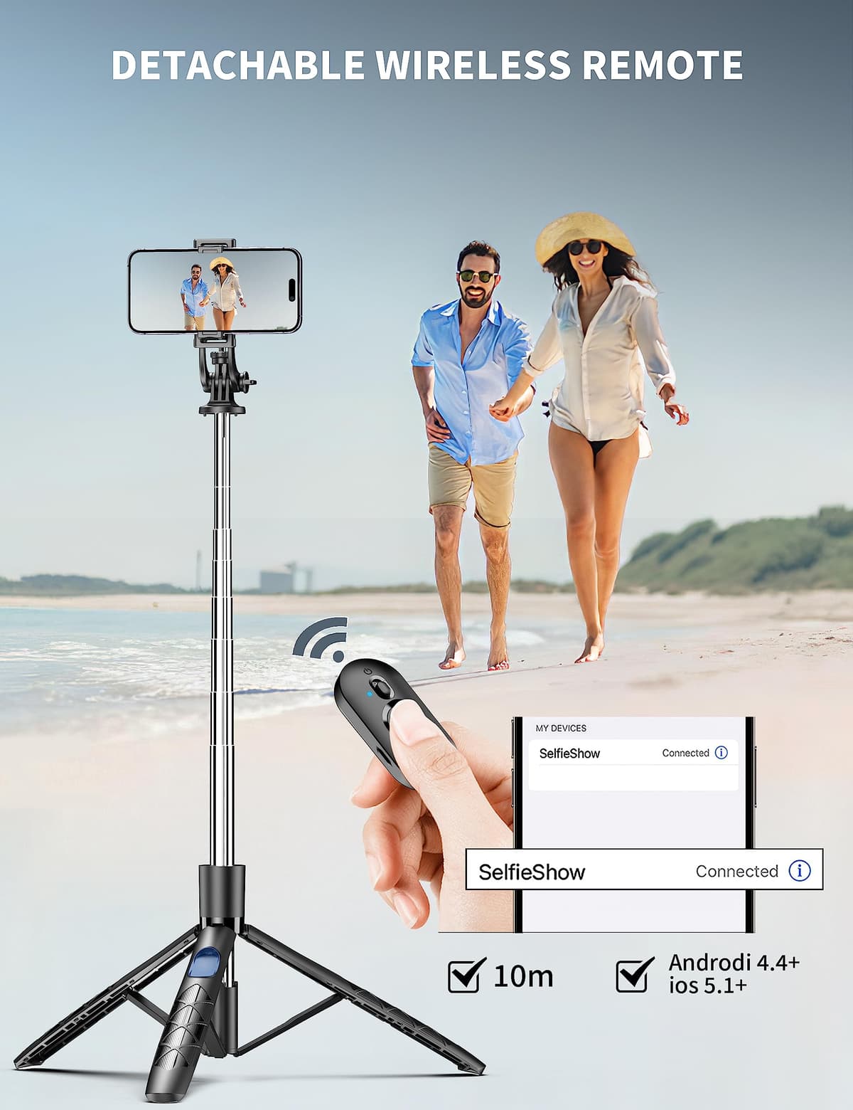 71" Phone Tripod & Selfie Stick, All in One Extendable Cell Phone Tripod with Wireless Remote, Travel Tripods Stand for iPhone 360° Rotation Compatible with iPhone Android, Camera — view 6