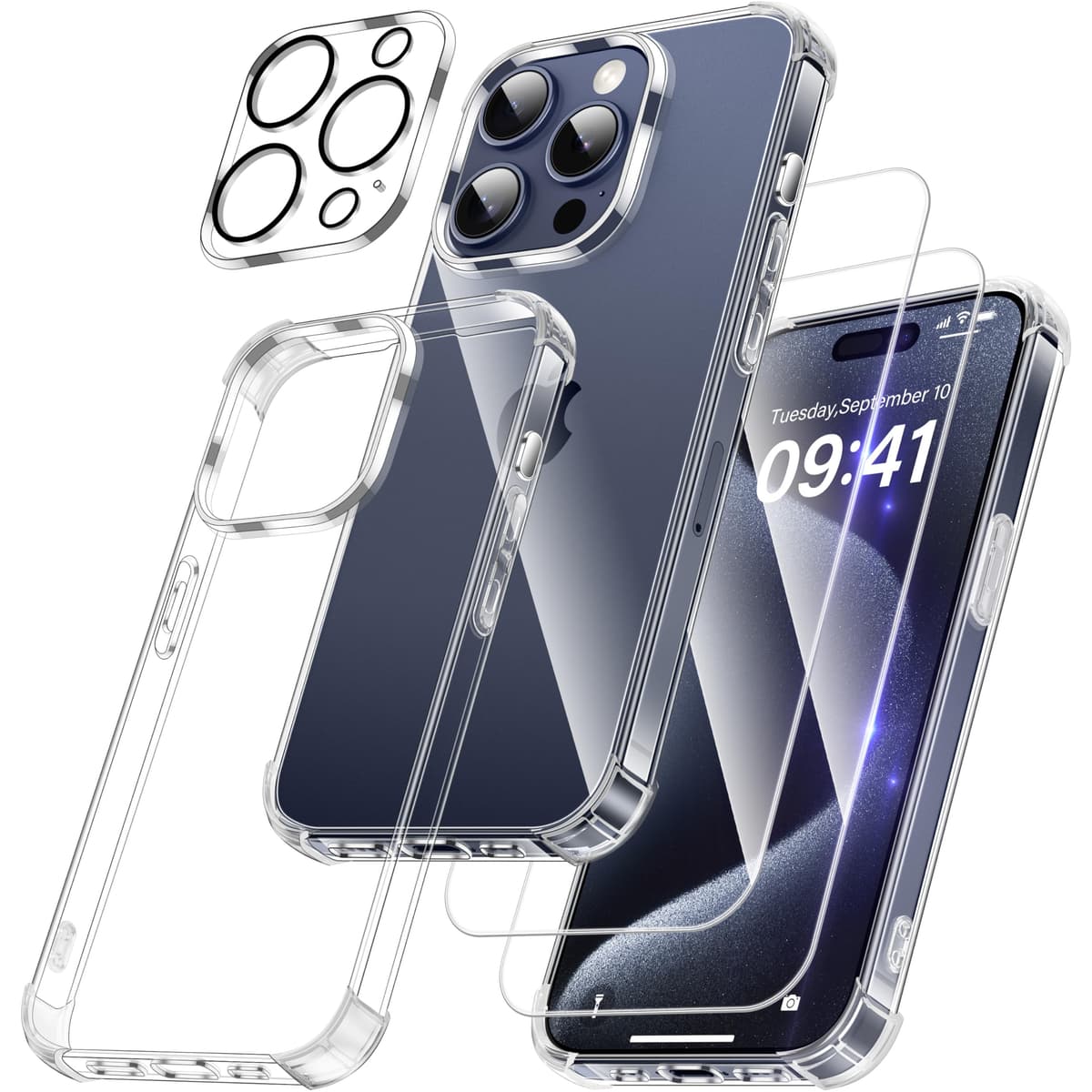 FLLAO 4 en 1 Funda para iPhone 15 con 2 Protector Pantalla y 1 Protector Lente Cámara, [Almohadilla de Aire integrada] Antigolpes Antiarañazos Carcasa 6,1 Pulgadas, Transparente — view 67