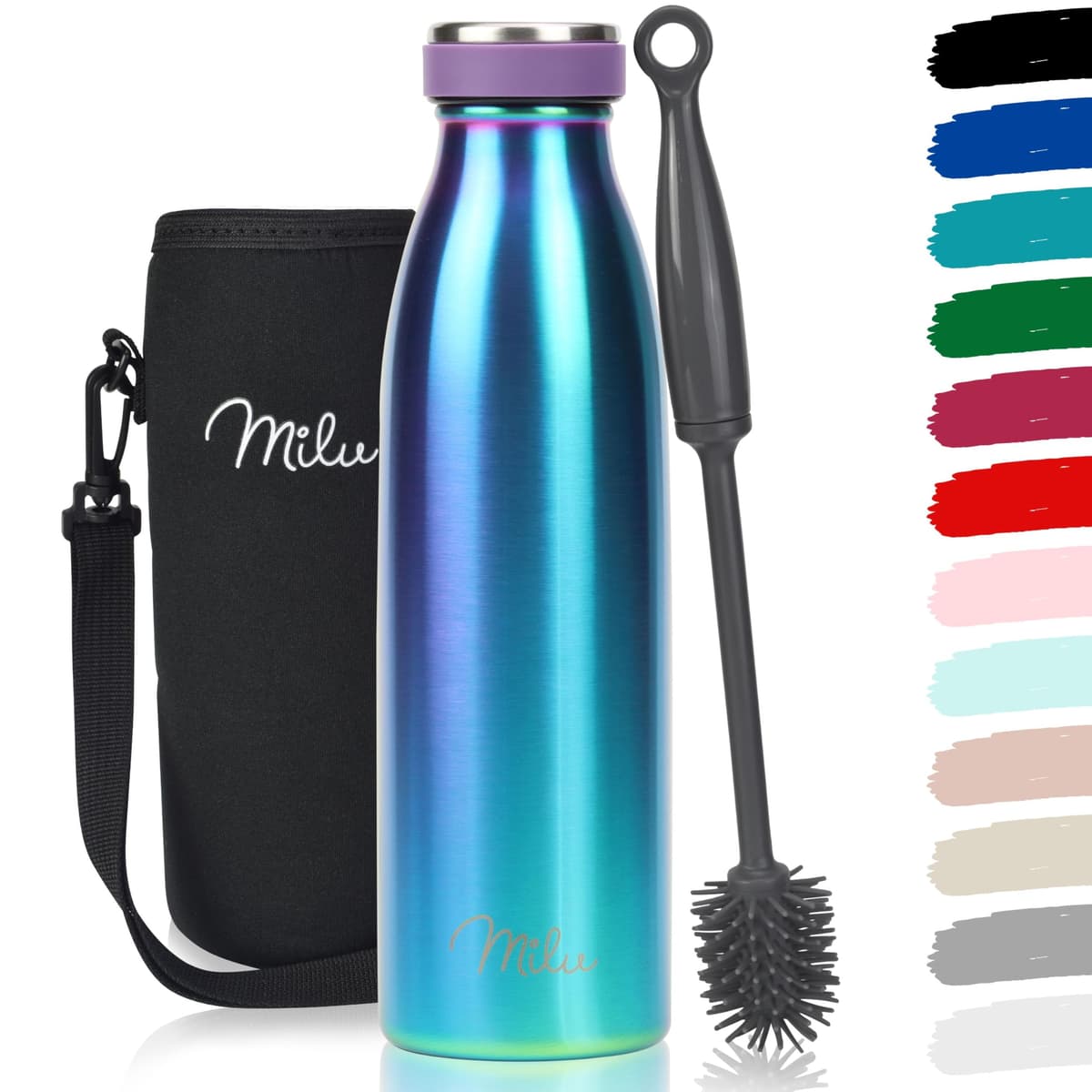 Milu Stainless Steel Drinking Bottle 1500 ml - Insulated Thermo Flask for Water - Leak Proof, Insulated and Double Walled, Carbonated (Granite Navy Blue, 1,5L) — view 77