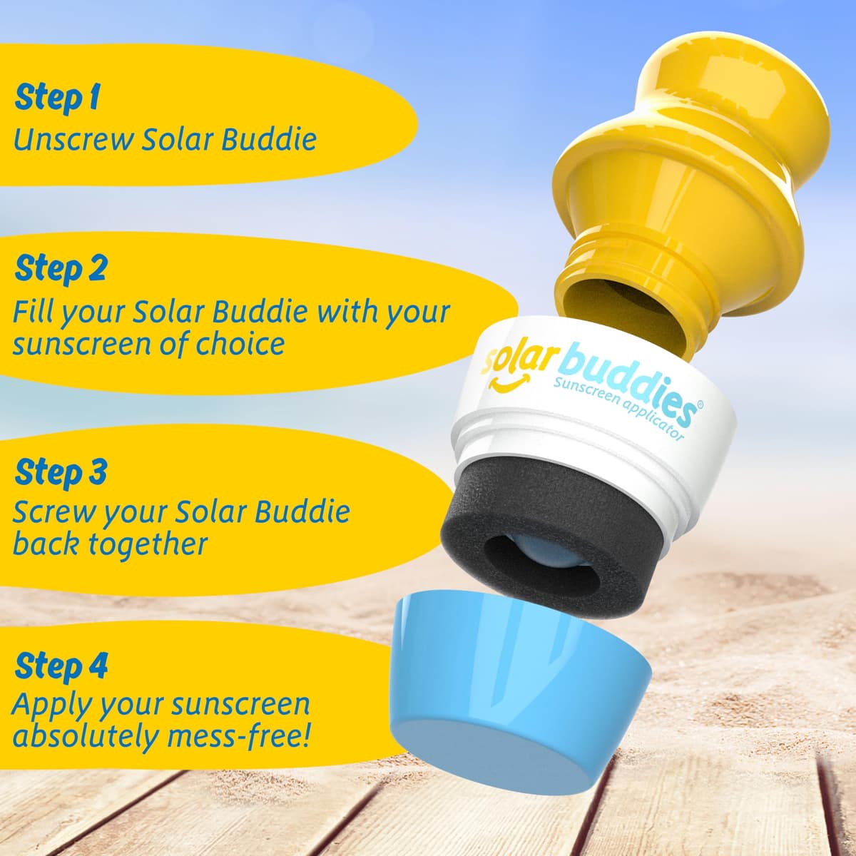 Solar Buddies Sunscreen Applicator - Single Blue - Refillable Roll on Sponge Sunscreen, Suncream & Lotion Applicator For Kids, Adults & Families - Holds 3.4fl oz, Perfect Size for Travel — view 4