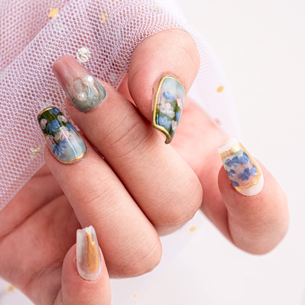 Sun&Beam Nails Handmade Press On Nail Long Coffin Ballerina Pink Flower Acrylic Fake Tip 3D Design Art Charms Cute with Storage Box 10 Pcs (S) — view 279