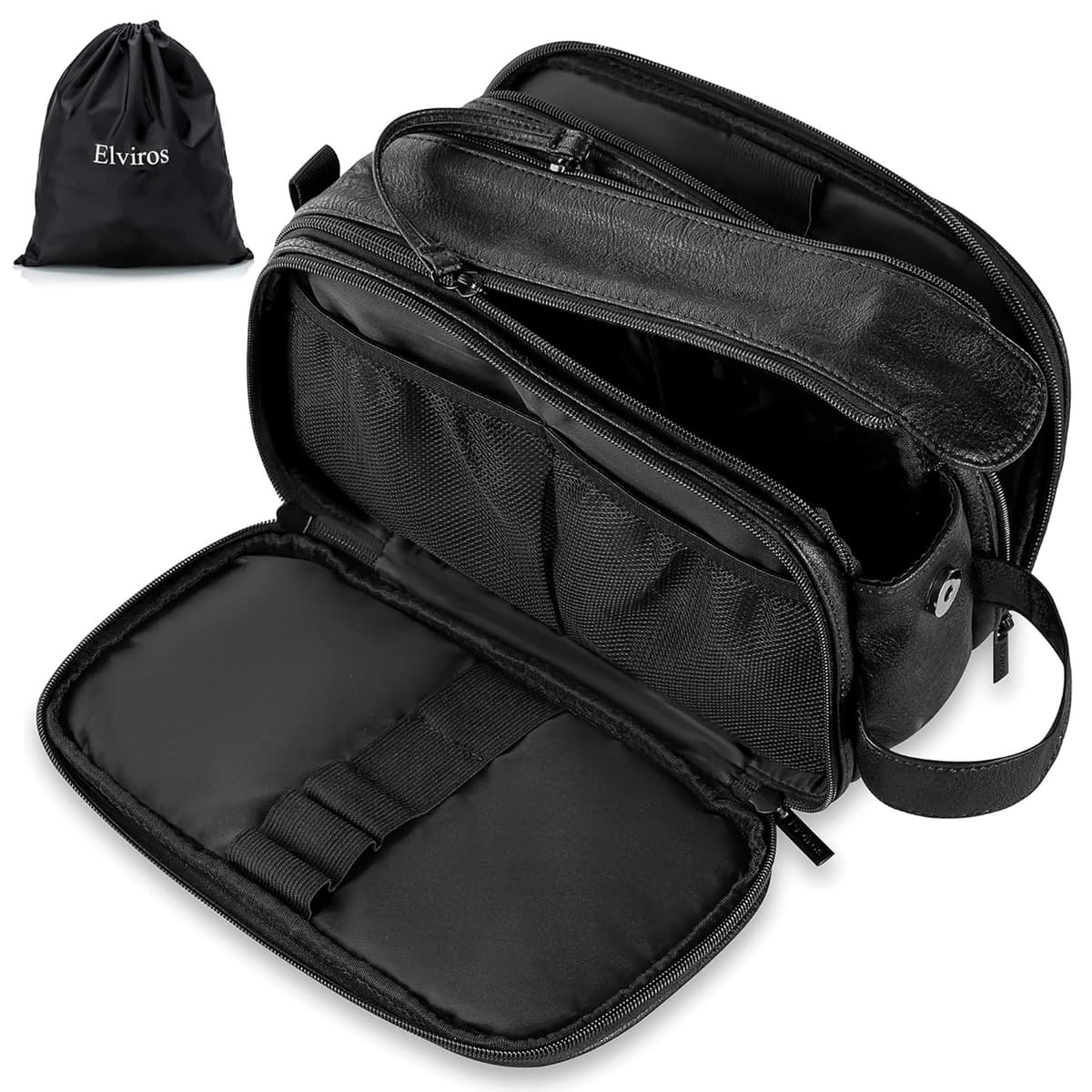 Elviros Water-Resistant PU Leather Toiletry Bag for Men Large Travel Wash Bag Shaving Dopp Kit Bathroom Gym Toiletries Makeup Organizer with Wet Dry Bag,Gift for Men — view 16
