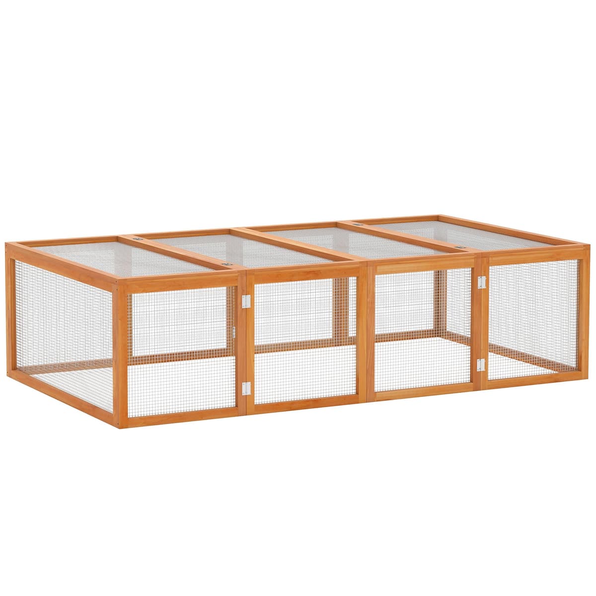 Pawhut Rabbit Run Wooden Rabbit Hutch Cage 6ft with Wire Mesh, Openable Roof, Play Space for Outdoor, 181 x 100 x 48 cm, Natural Wood Finish