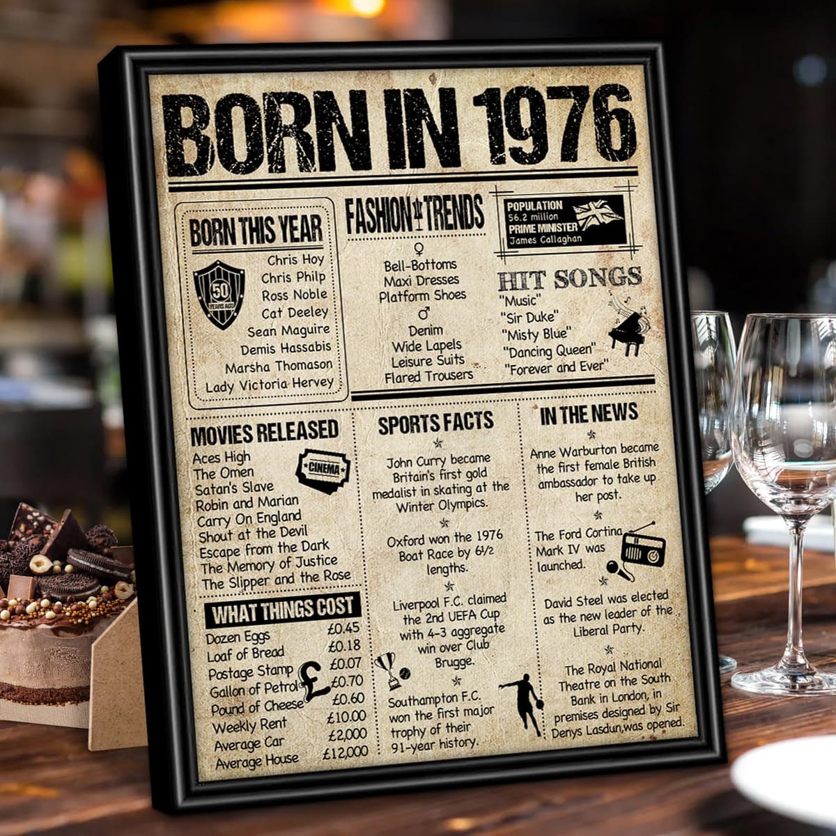 Benjia 1946 Poster Framed UK, Happy 80th Birthday Sign Card Party Decor Supplies Home Decoration Birthday Gift 80 Years Old Wedding Newspaper For Men Women (8x10 inch, Vintage) — view 12