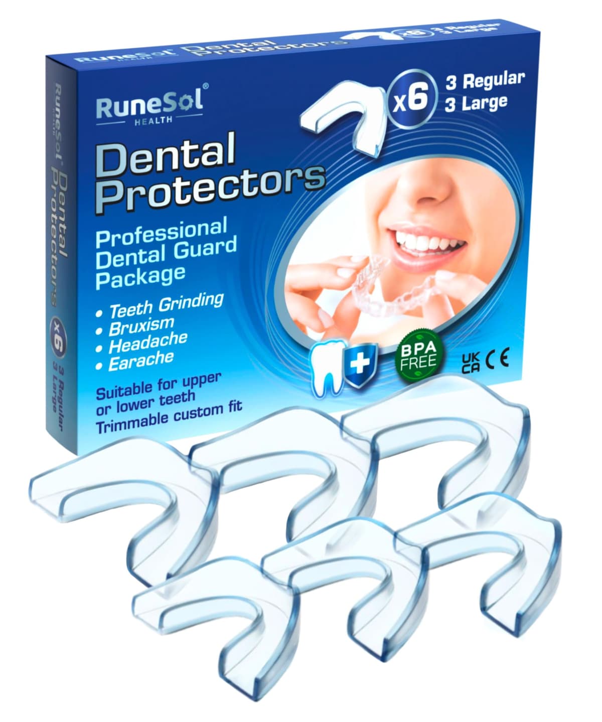 Runesol ferula descarga bruxismo, 4 x Normal, ferula dental bruxismo, protector bucal para dormir, ferulas de descarga para bruxismo, ferula dental noche, funda dientes, felulas Bucales dentales — view 12