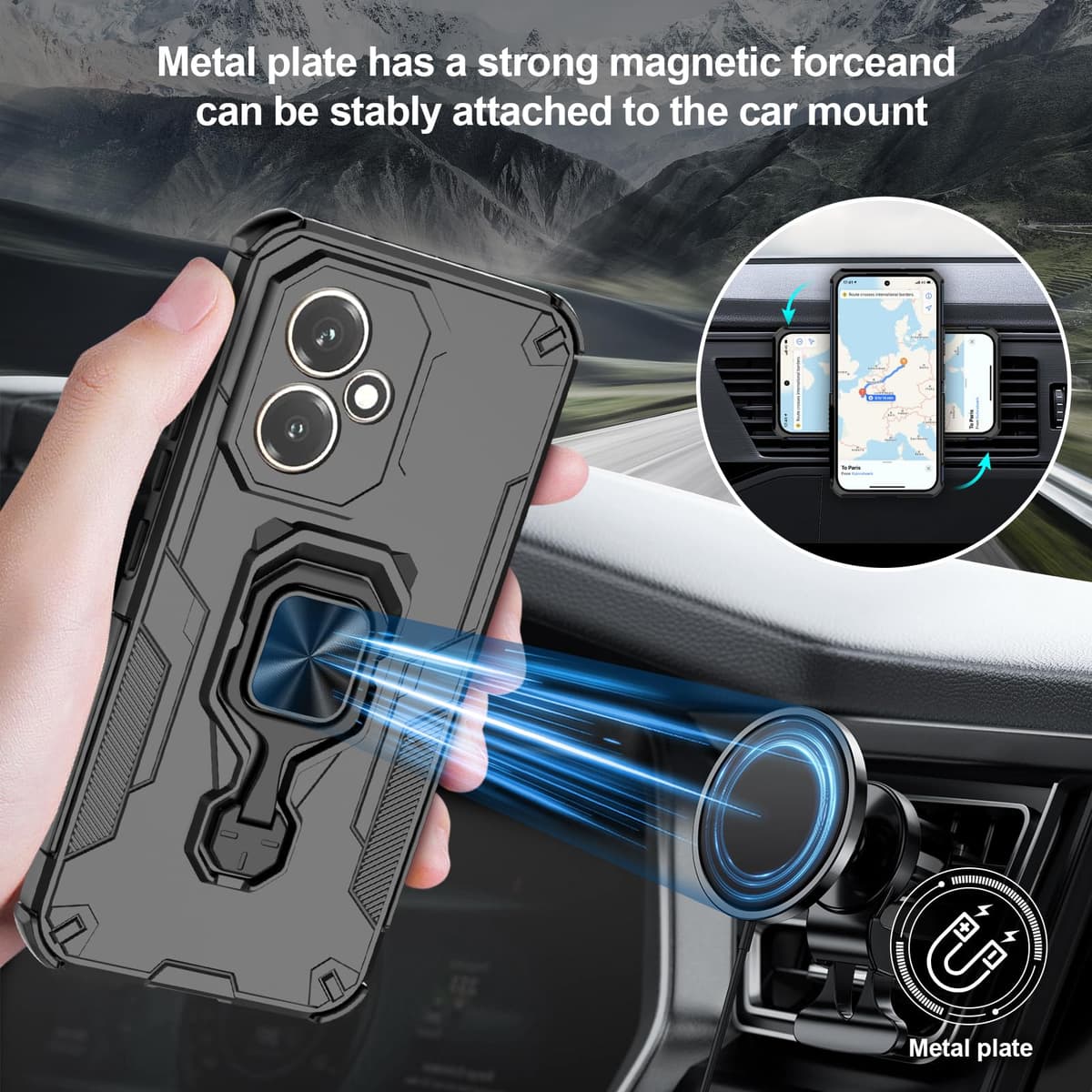 Funda para CMF Phone 2 Pro, Carcasa Antigolpes con Soporte anular metálico, Case Protectora de Grado Militar, Negro — view 39
