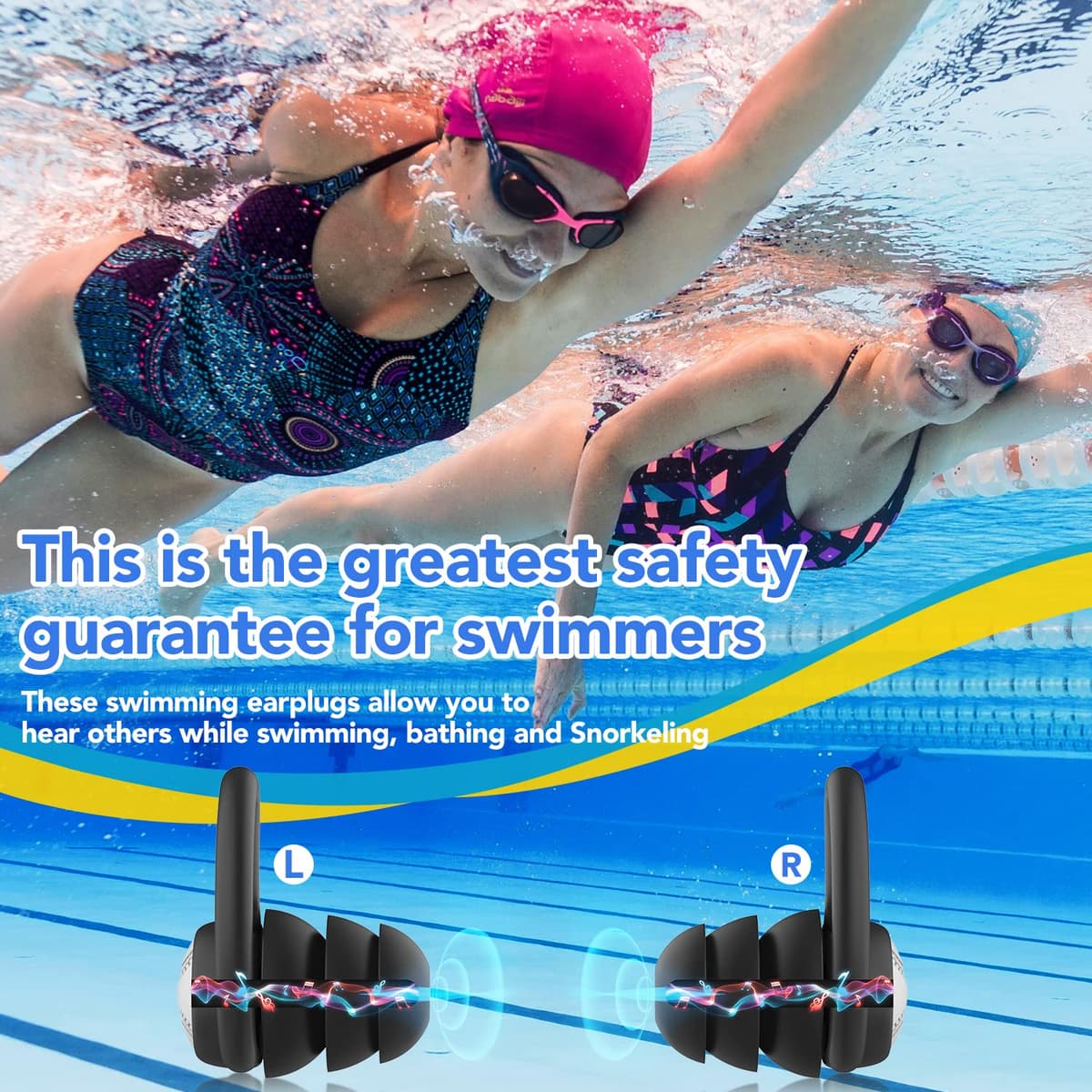 Tapones oidos natación para adultos - Impermeables reutilizables de silicona suave tapones para los oídos para la ducha, natación(3 pares) — view 4