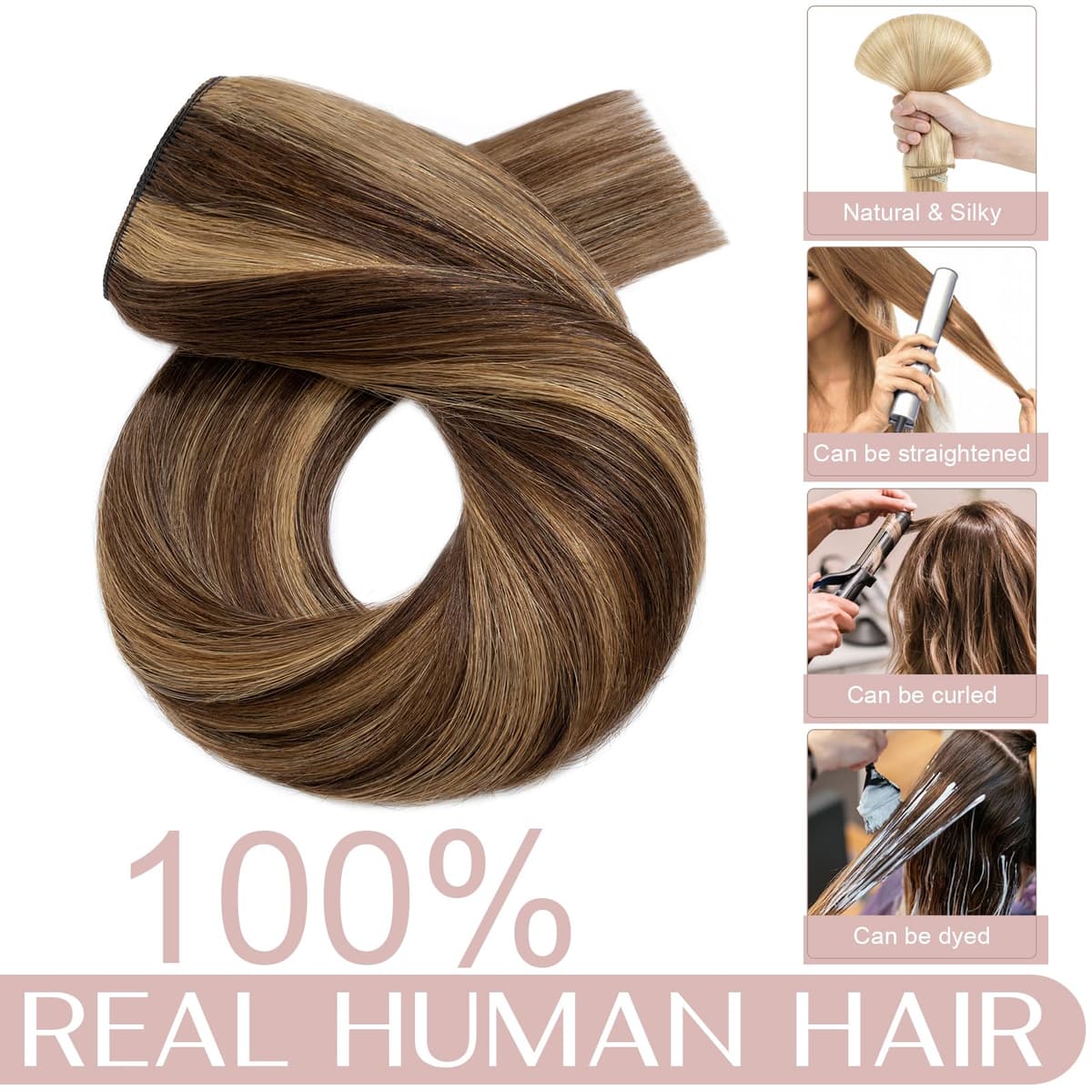 14"(35cm) SEGO Extensiones de Cabello Natural Clip Una Pieza GRUESA [#4/27 Castaño Chocolate/Rubio Oscuro] 100% Remy Pelo Humano Liso Postizos (75g) — view 5